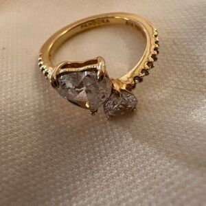 Pandora Gold color Heart Ring two Hearts size 5